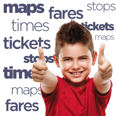 maps fares tickets times stops text boy double thumbs up