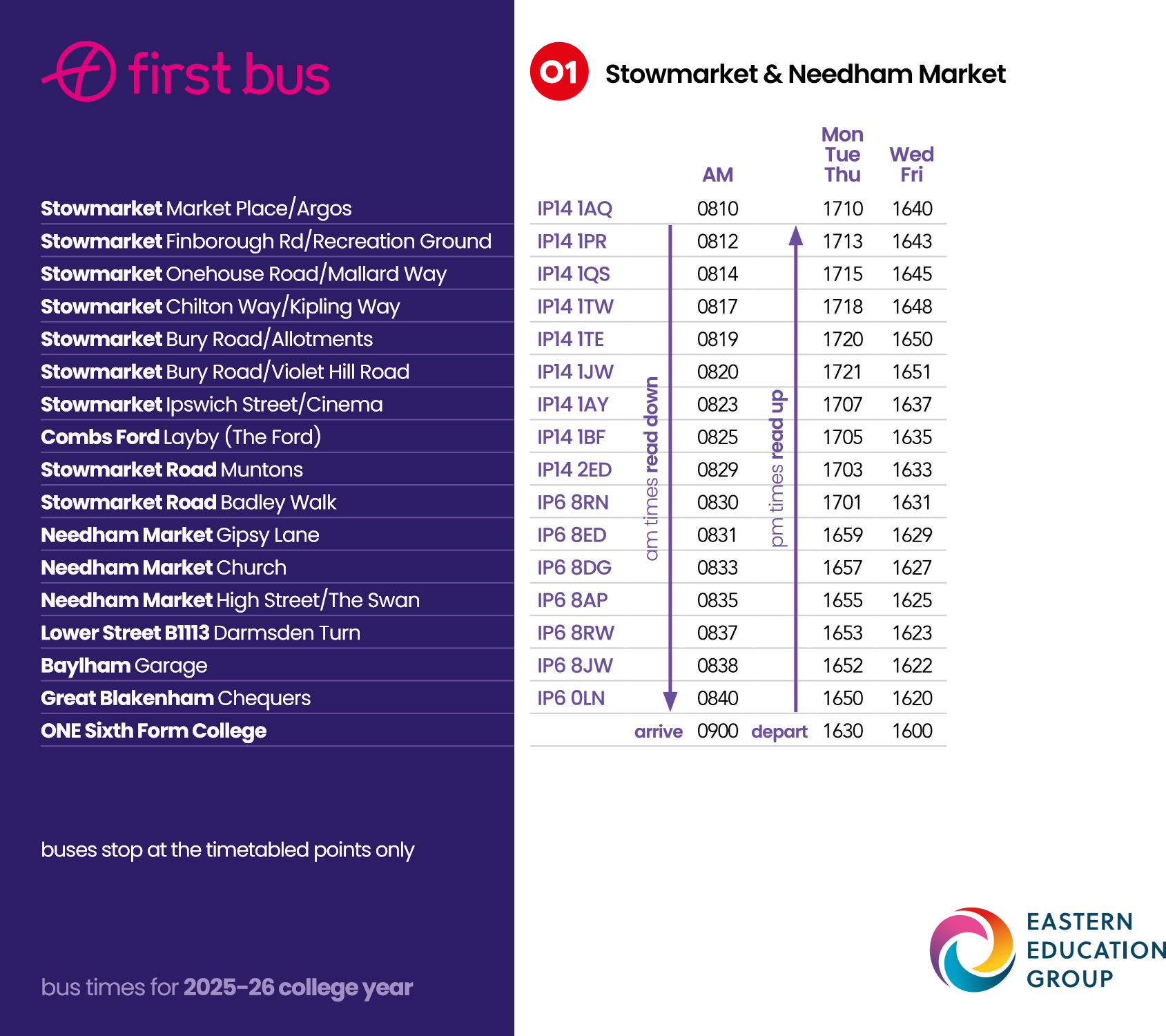 O1 timetable