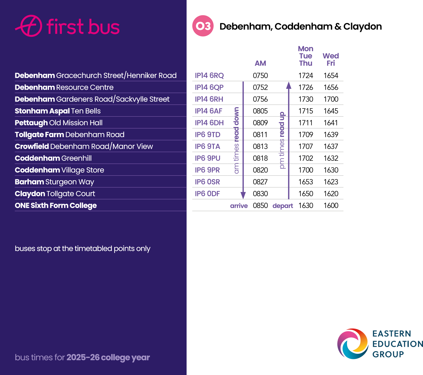 O3 timetable