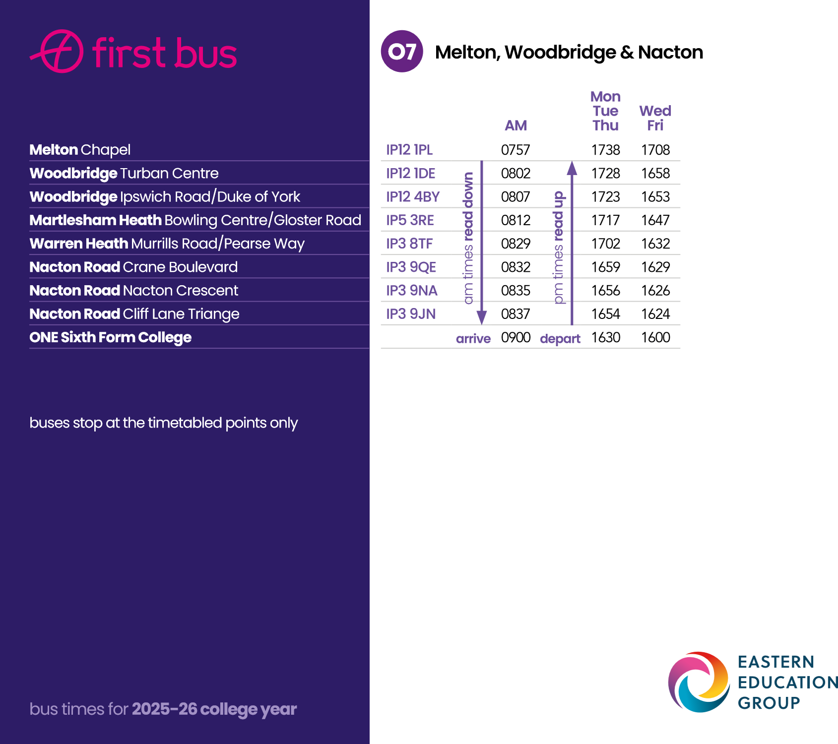 O7 timetable