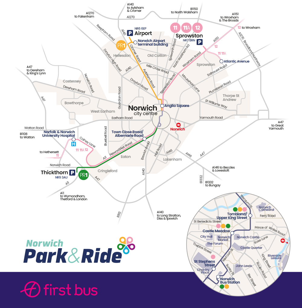 Norwich P&R Routes Map