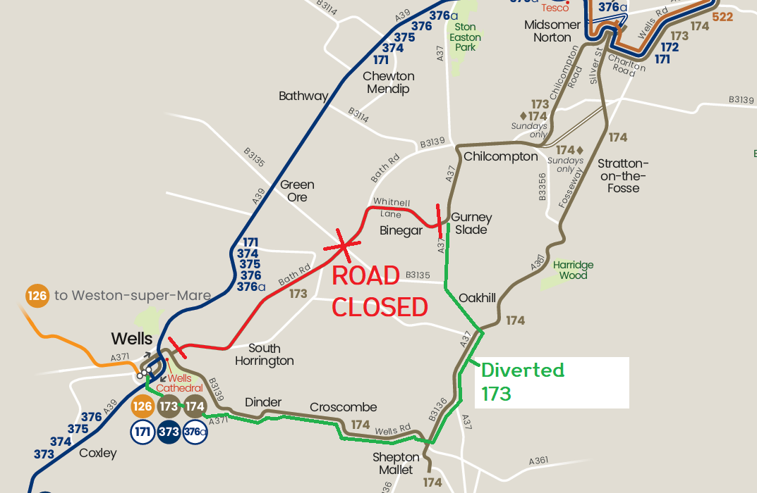 173 route from 13th July 2026