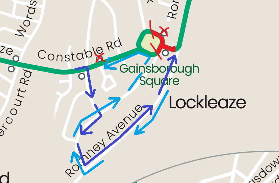 Map showing service 72 diversion