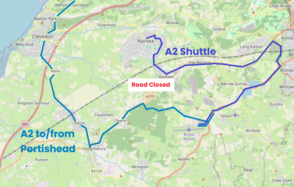 Map showing A2 diversion