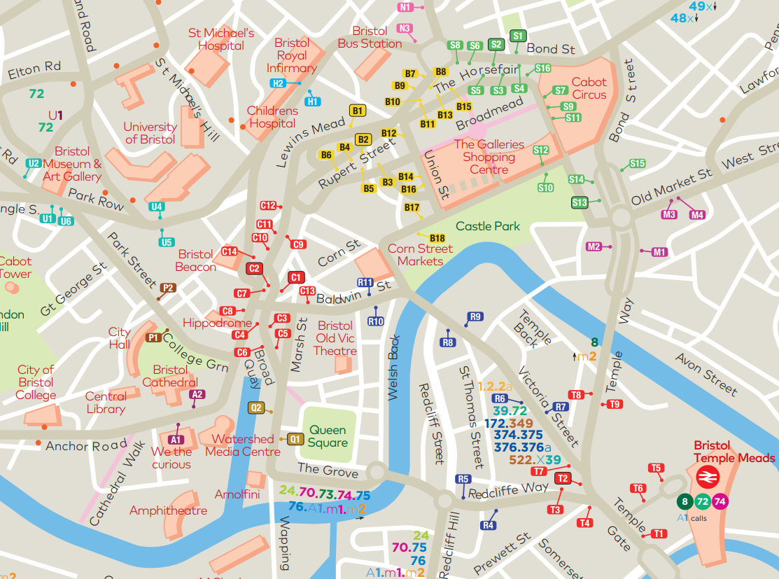 Map showing City Centre bus stops