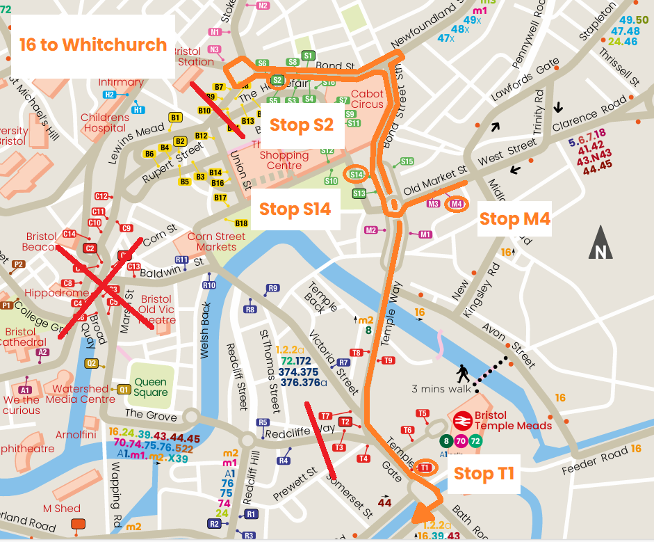 16 diversion map towards Whitchurch