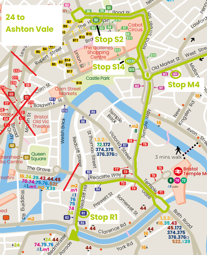 24 to Ashton Vale diversion map