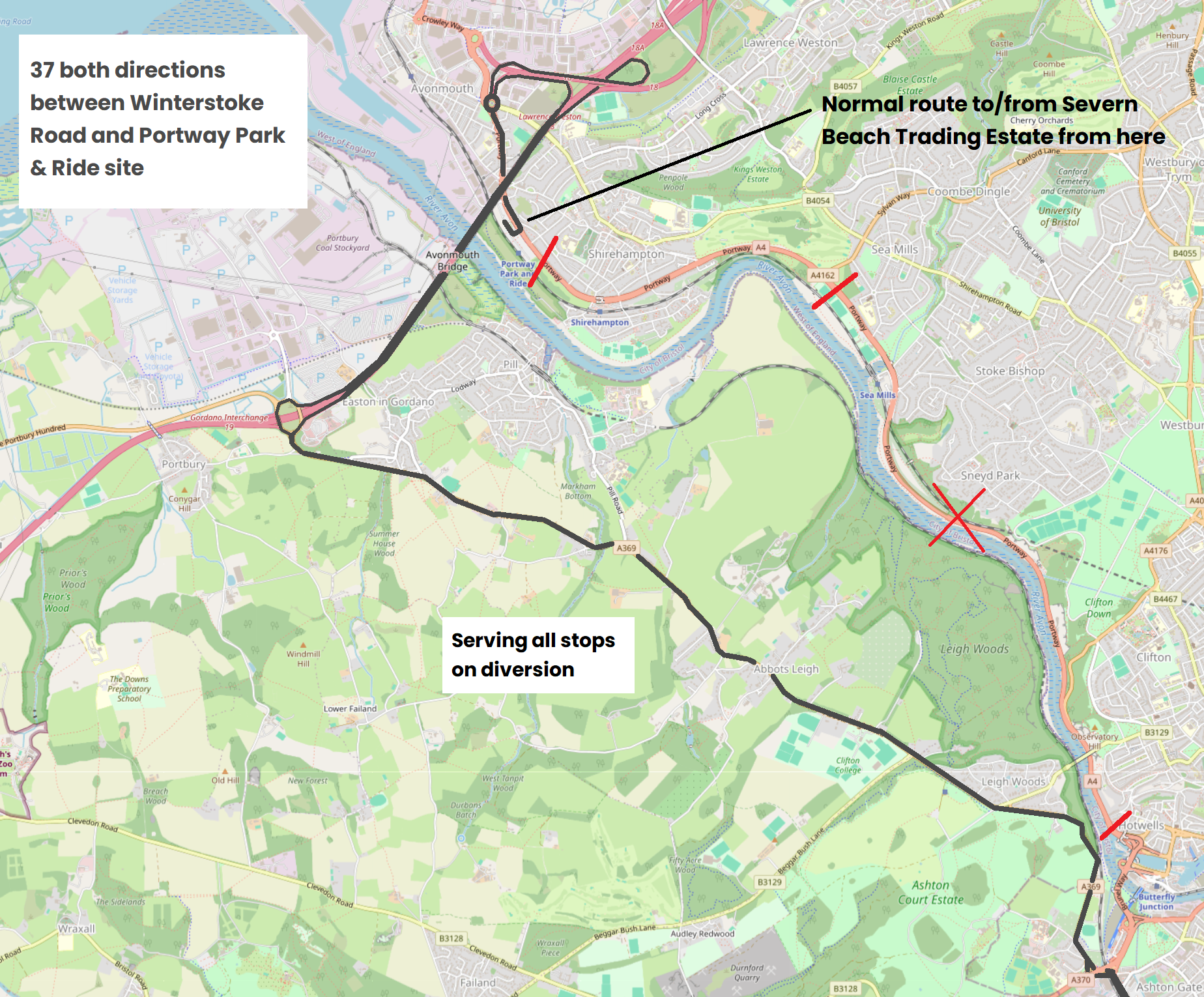 Route 37 diversion map