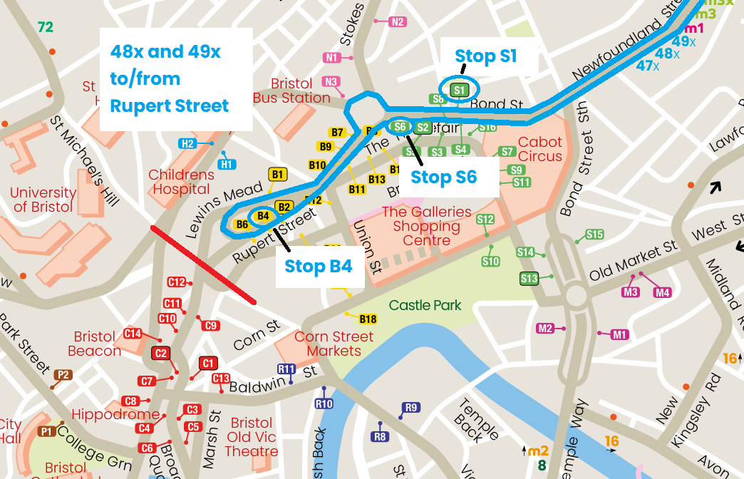 Route 48x and 49x diversion map