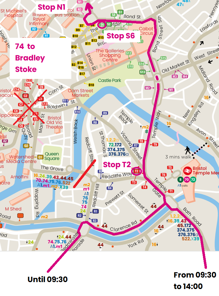 Route 74 to Bradley Stoke diversion map