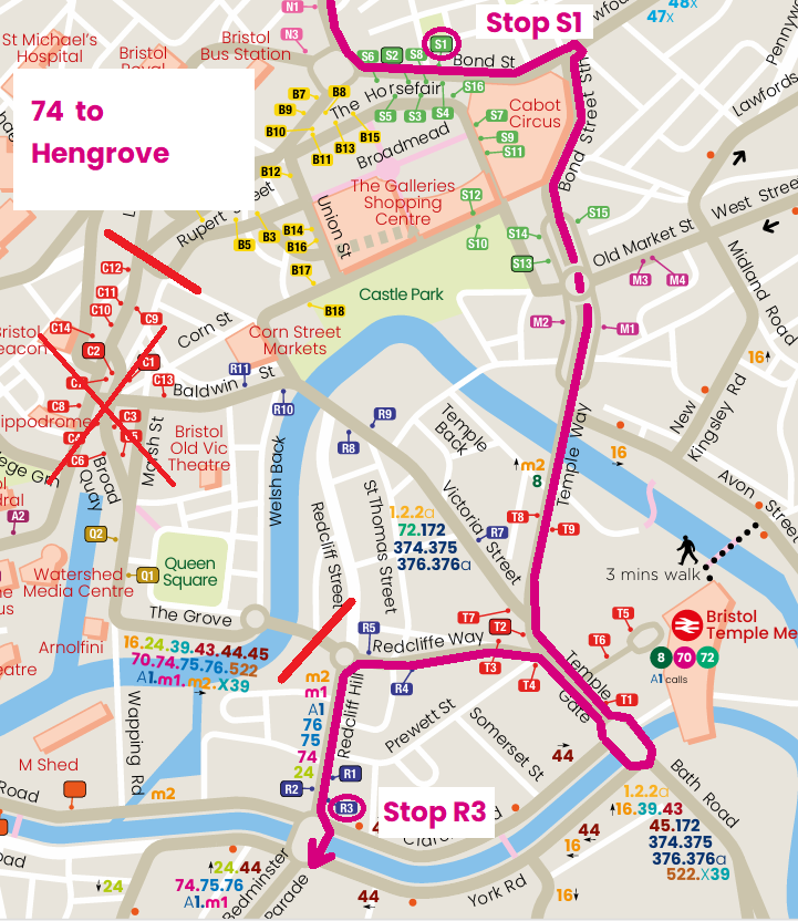 Route 74 to Hengrove diversion map
