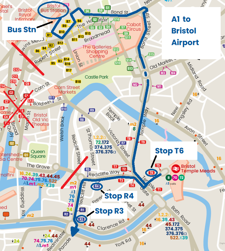Route A1 to Bristol Airport diversion map