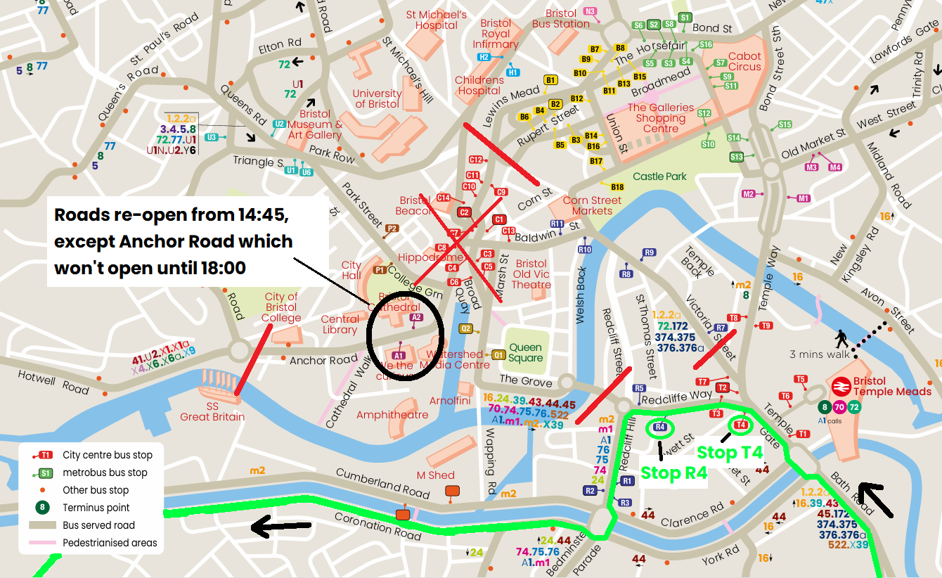 Diversion map for routes X1, X4, X6 and X9
