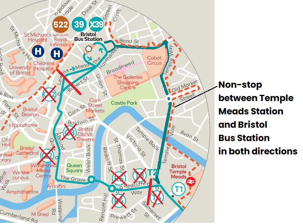 Route 39, X39 and 522 diversion map.