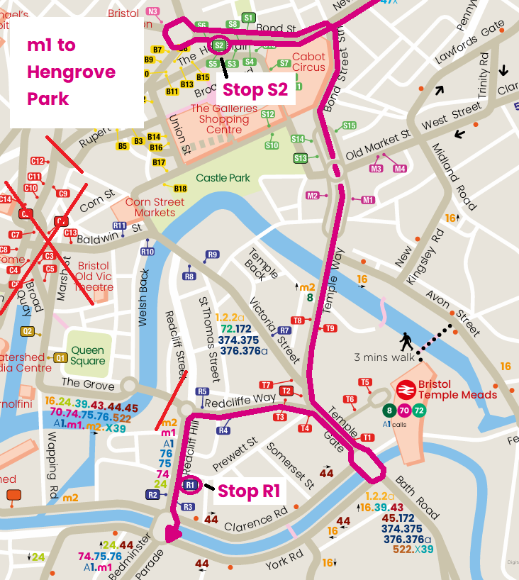 Route m1 to Hengrove Park diversion map
