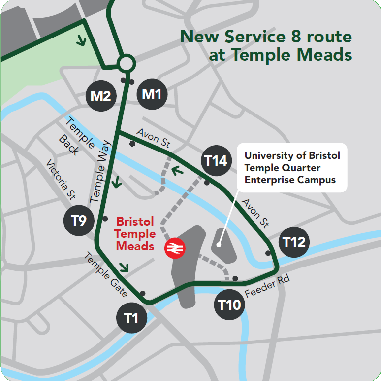 Map showing new route of service 8