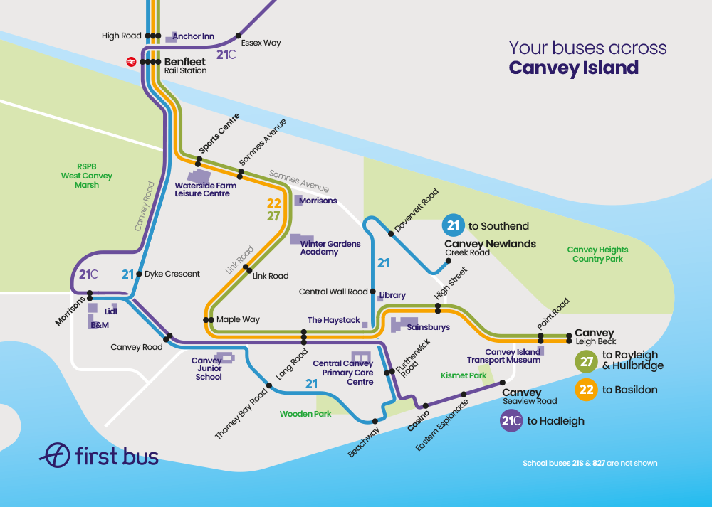 Canvey Island buses map