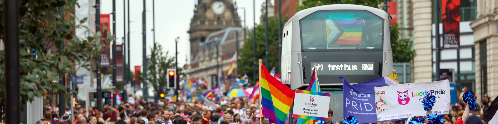 Pride parade crowd