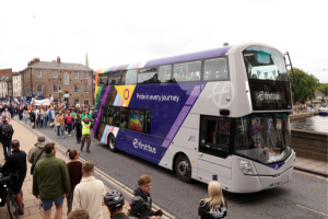 Pride bus with rainbow livery
