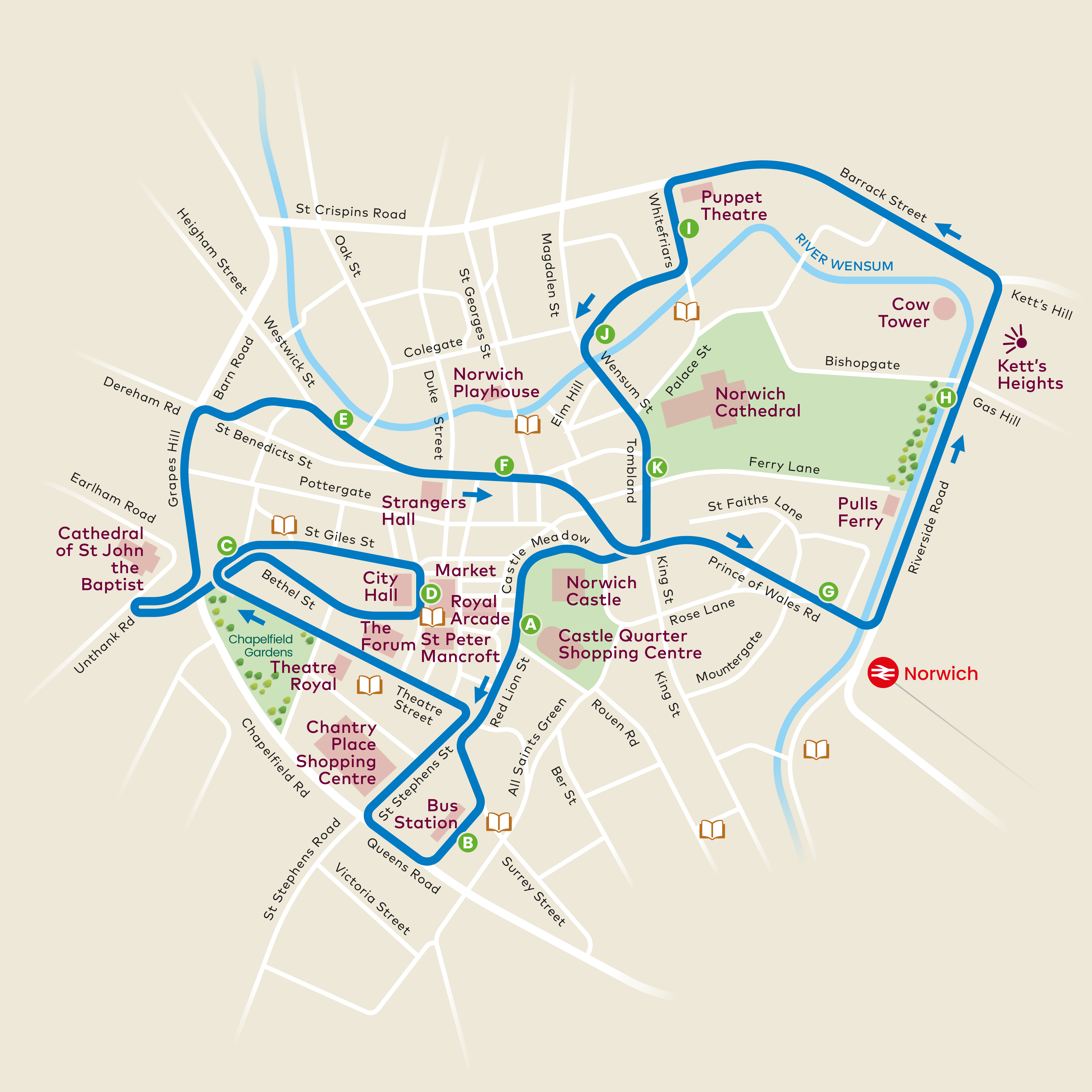 a map of the Explore Norwich bus route
