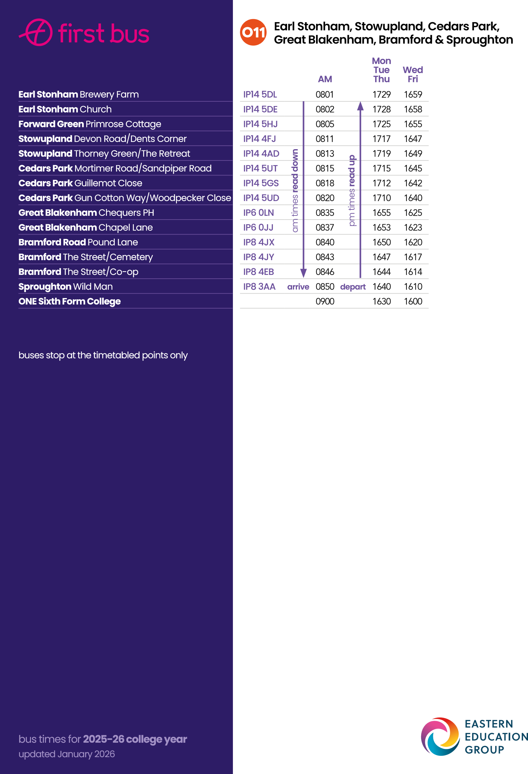 O11 timetable