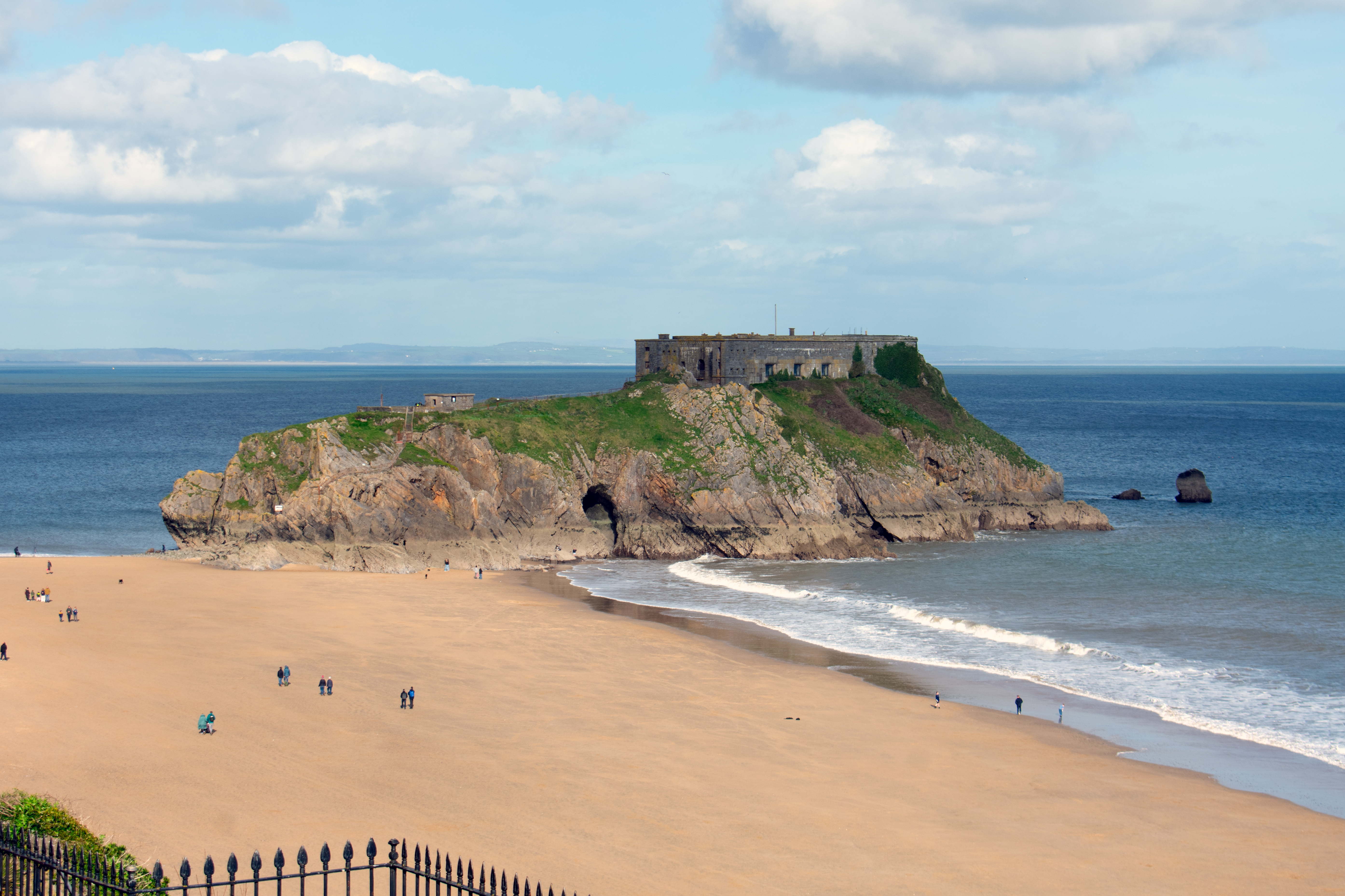 a view of Tenby Castle from the open-top bus