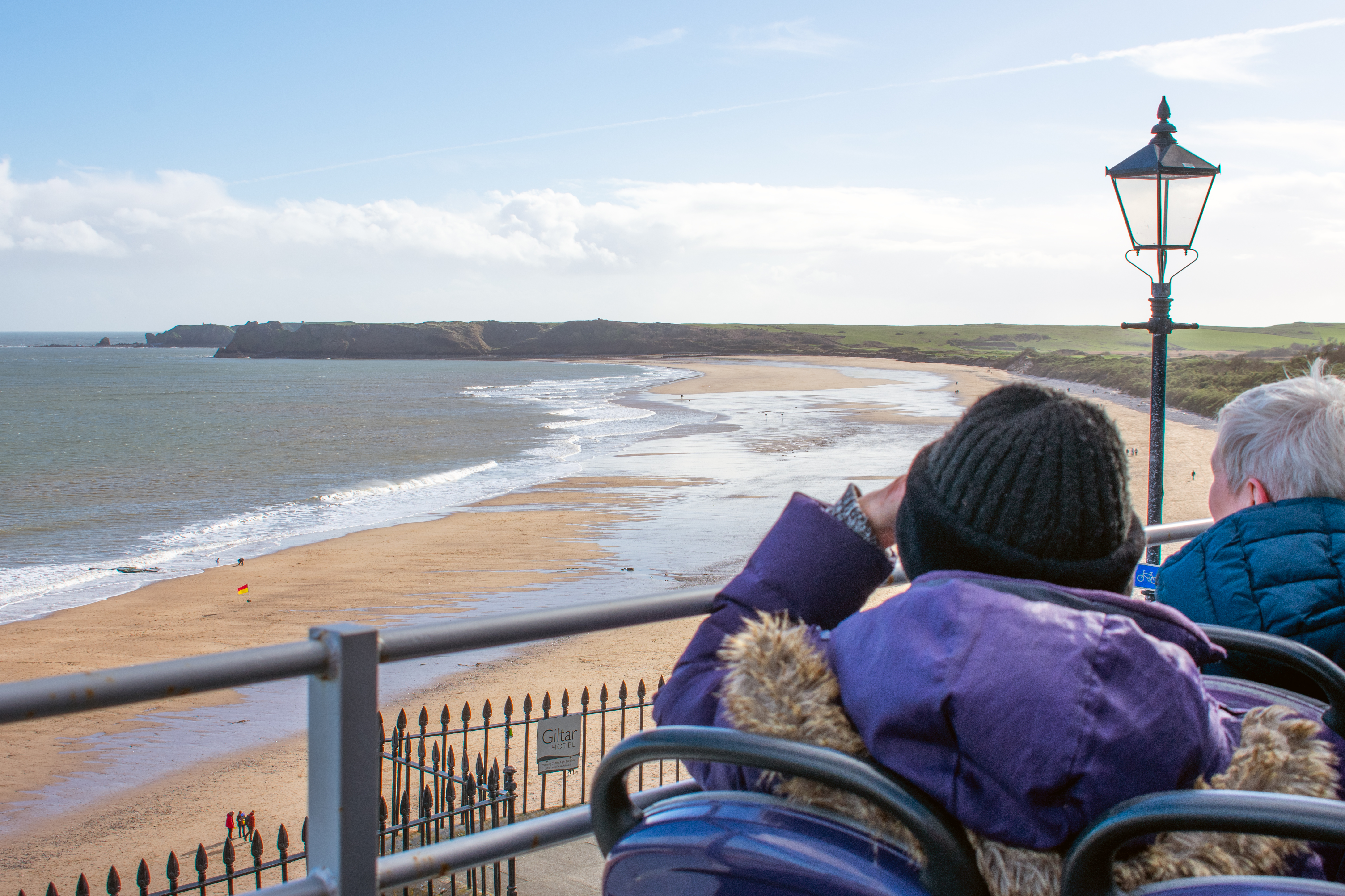 a view of South Beach from the open-top bus in Tenby