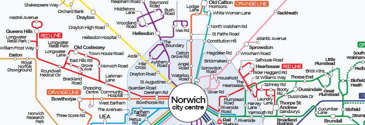 Network Norwich (tube-style) Map - 5th September 2021