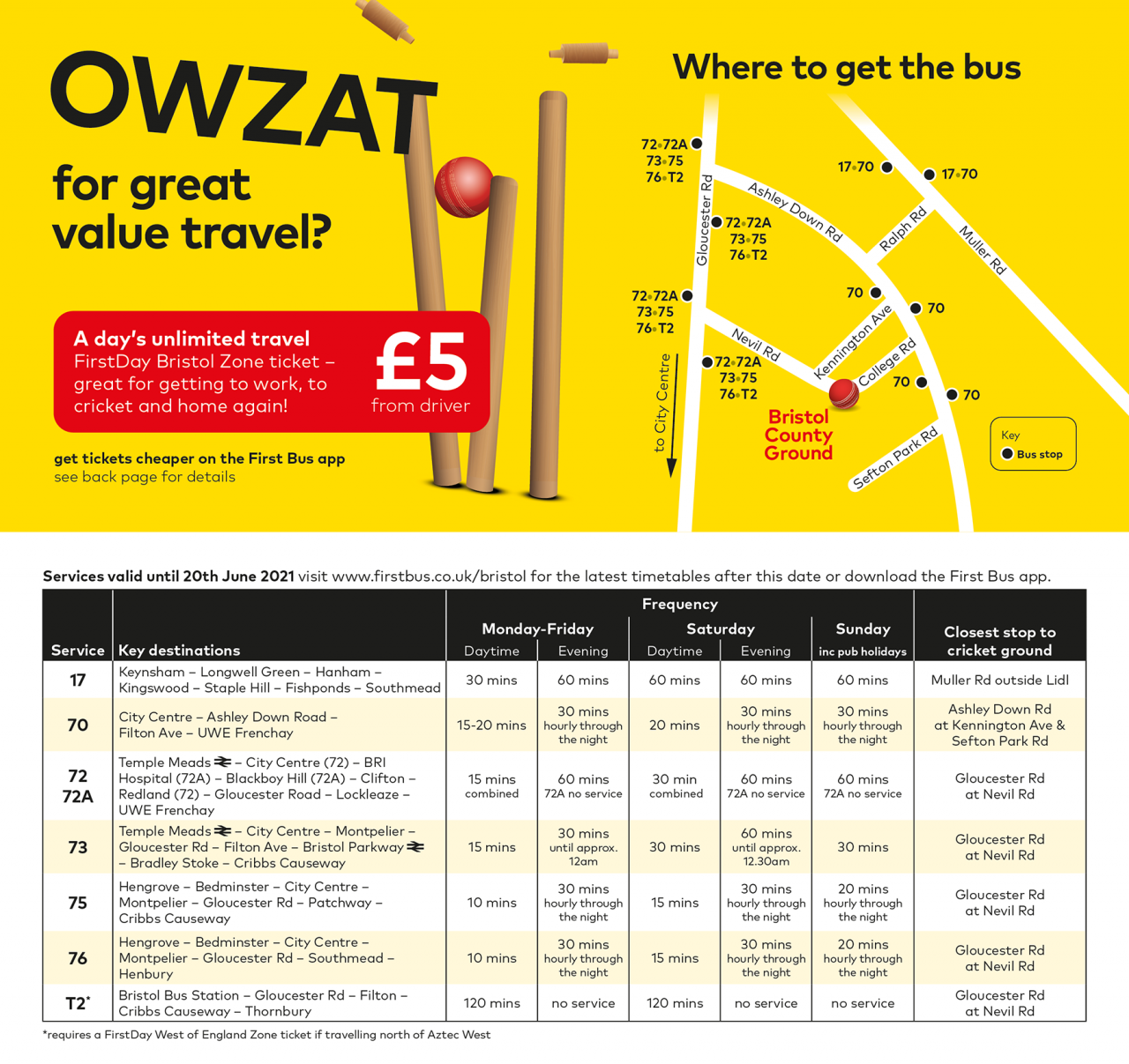 Bus services to Bristol County Cricket Ground 