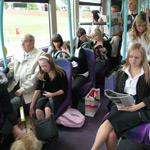 inside First Bus full of customers