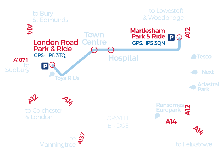 London Road Park and Ride network map