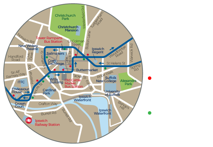 London Road and Martlesham Park and Ride map