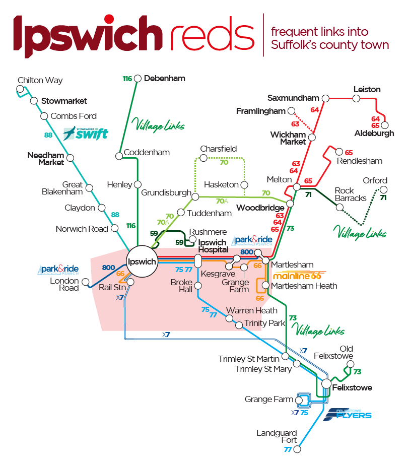 Bus 66 Route Map Ipswich Reds - Frequent Links Into Suffolk's County Town | Norfolk &  Suffolk | First Bus