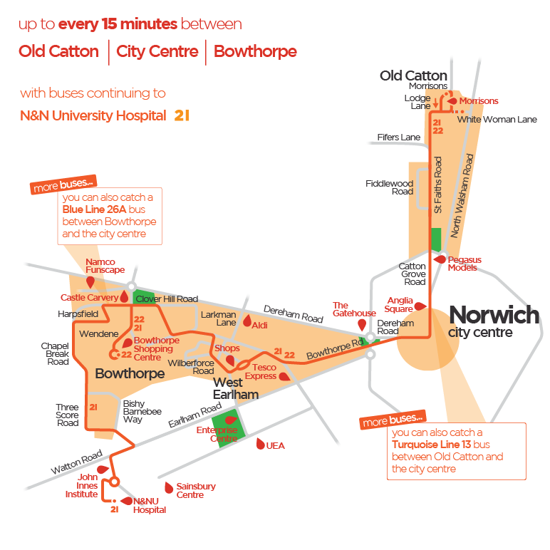 Bus 21 Route Map Orange Line 21 & 22 Bus Service | Norfolk & Suffolk | Norfolk & Suffolk |  First Bus