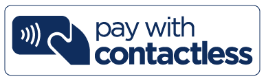 pay with contactless logo dark blue text