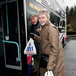 elderly couple boarding first bus wessex dorset south somerset