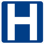 hospital icon blue background white text